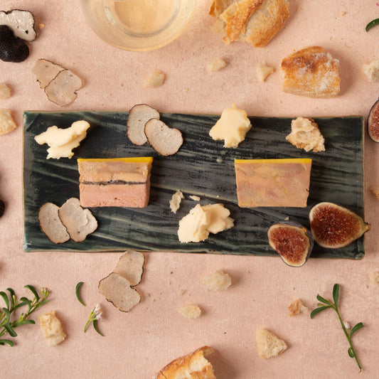 Foie gras terrines duo sampler with truffle foie gras and classic foie gras terrine