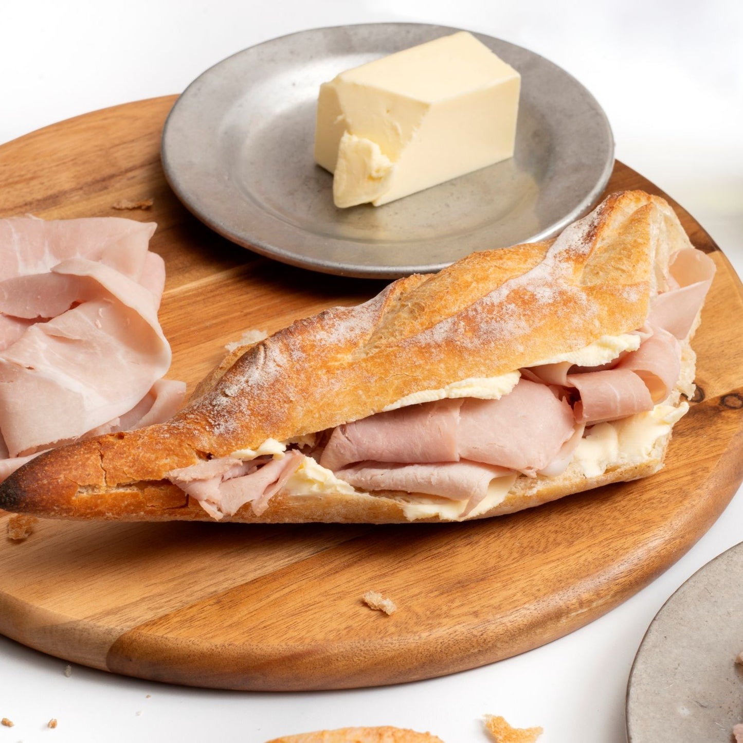 Salted Butter by Isigny Ste Mere, french salted butter, beurre de baratte, normandic butter, sandwich with meat and salted butter 